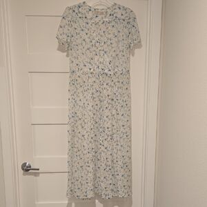 Christy Dawn Floral Midi Sheer Dress in Blue and White